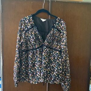 Lucky Brand Pink and White Long Sleeve Tie Front Blouse